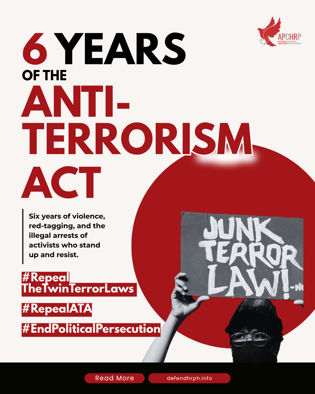 Six years of repression. Six years of human rights violations. Six years too long. Repeal the Twin Terror Laws.