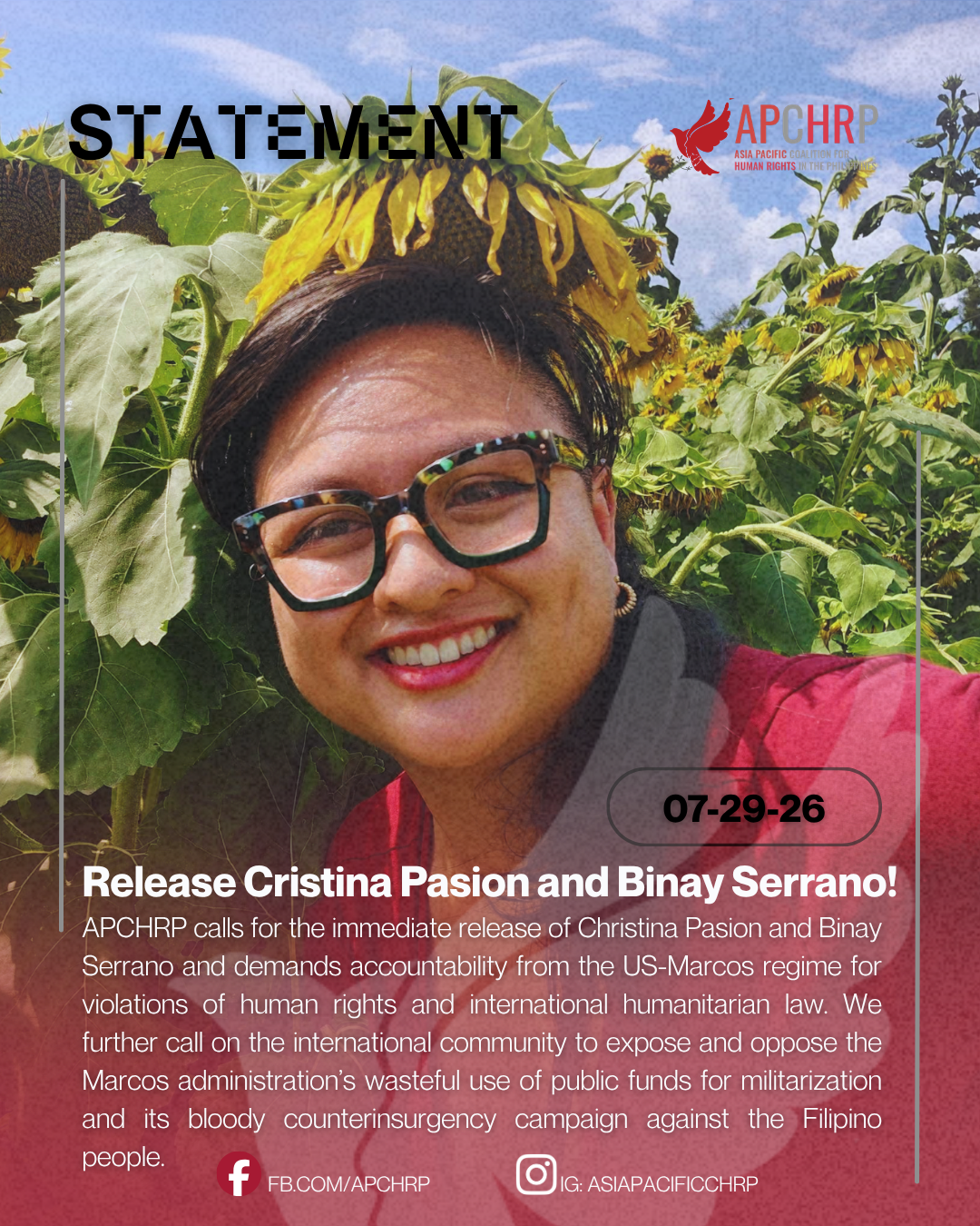 Release Cristina Pasion and Binay Serrano! Uphold International Humanitarian Law