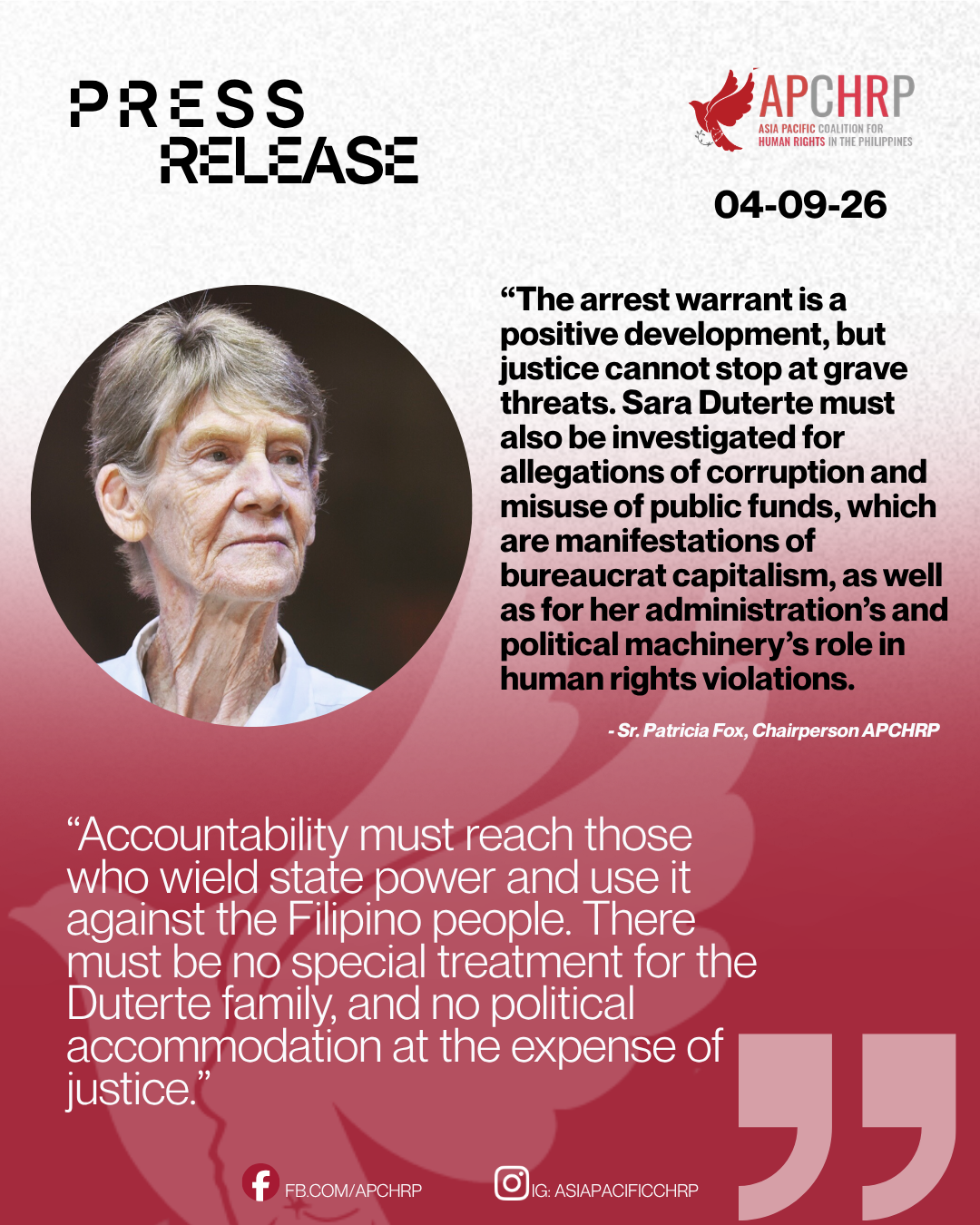 ARREST WARRANT FOR SARA DUTERTE: ACCOUNTABILITY MUST EXTEND TO HER CRIMES AGAINST THE FILIPINO PEOPLE